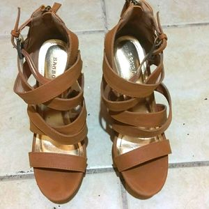 Women's Brown Faux Suede High Heel Wedge Shoes